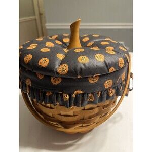 Longaberger Pumpkin Fall Stem Lid Basket Jack O' Lantern Liner Protector Combo